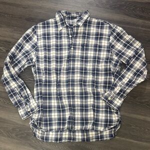 American Eagle Men's Blue and White Plaid Shirt